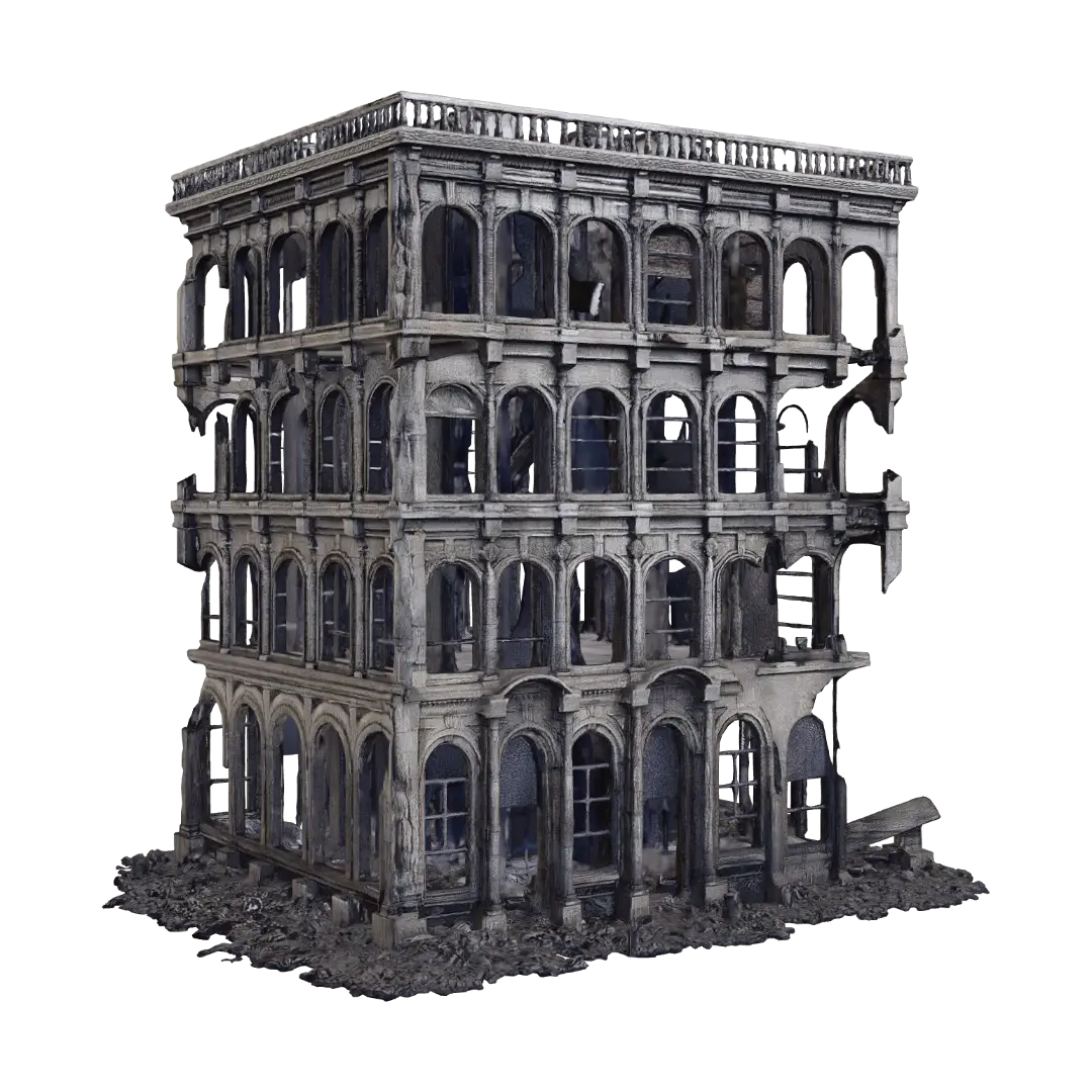 Tower of Ruined Arches - Apocalypse 3D model, vytvořený pomocí AI