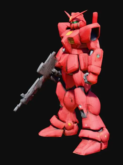 3D model for gundam rojo con un rifle de asalto