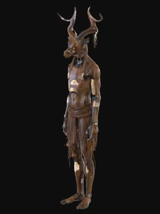 3D model for A realistic 3D model of a Gestral inspired by Clair Obscur: Expedition 33.
The character is standing calmly on its own feet, without a base.
It has a wooden, hand-crafted texture with natural grain, faded paint accents, and a slightly worn, patinated surface.
The proportions are balanced and humanoid but stylized, matching the Gestral design from the game.
Neutral lighting, uniform grey background.
Figurine-scale proportions suitable for 3D printing.
Preserve fine texture details on the surface, especially on the wood and paint.