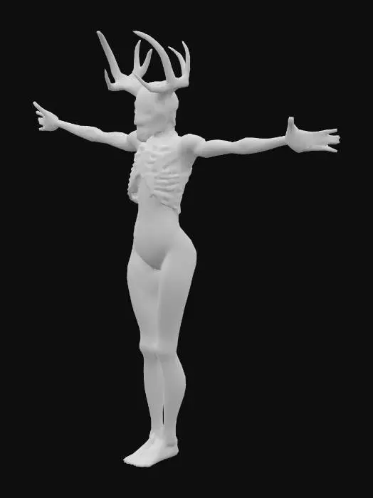 3D model for Faça um wendigo, muito horrendo, alto e muito magro com as costelas aparecendo, rosto vem detalhado, e mãos bem detalhadas.