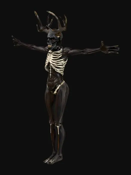 3D model for Faça um wendigo, muito horrendo, alto e muito magro com as costelas aparecendo, rosto vem detalhado, e mãos bem detalhadas.
