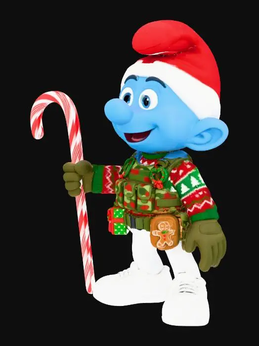 3D model for A happy tactical smurf dressed up for the holidays