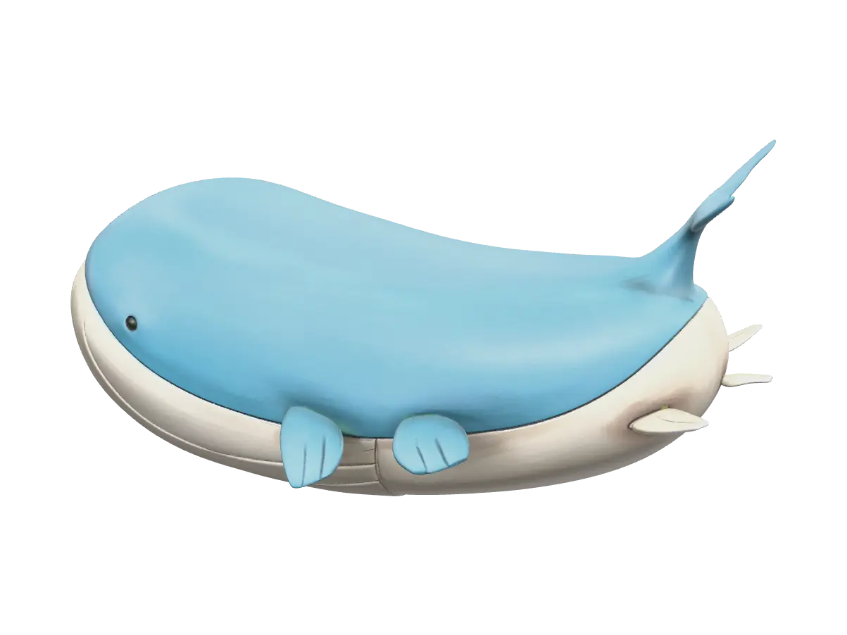 Realistic Wailmer Evolution 3D model, vytvořený pomocí AI