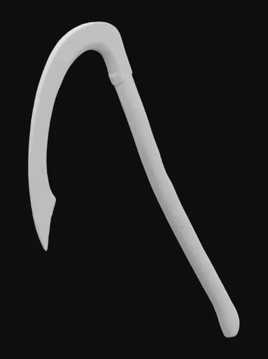 3D model for A very SHARP sickle, rusted, dusty, makeshifty, iron, sharp from afar, simple, woody and iron, but rusted, busted, musted, dusted