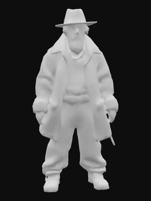 3D model for Generate a model of a homeless alcoholic brown south African from cape town. He is well dressed but his clothes are dirty and tattered. He wears a jazz hat and nike slippers