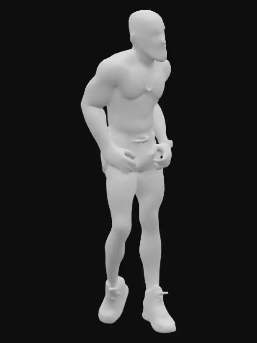 3D model for Generate a south african numbers gang member with no shirt on covered in tattoos and a star tattoo on each shoulder wearing air jordan high top sneakers