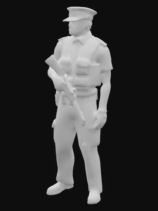3D model for Go and search for references and generate a game ready South African Police Officer. The police officer should be a well built Xhosa man