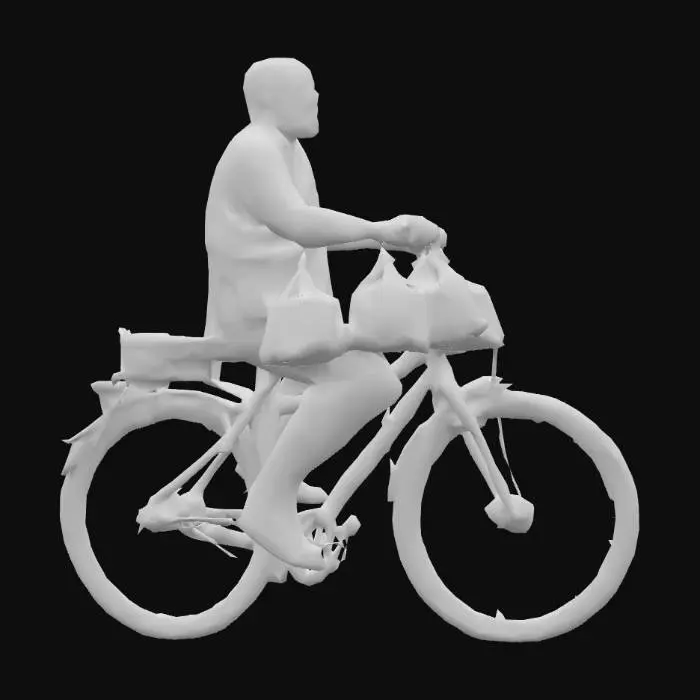 3D model for Generate an indian man on a bicycle with 5 bags of peanuts he is selling