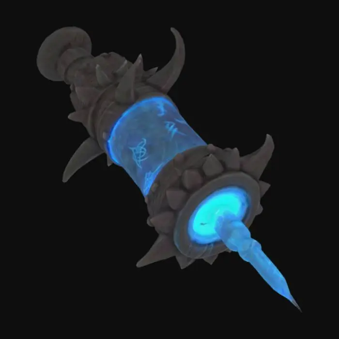 3D model for inyección para curar heridas que parezca demoniaca con runas incrustadas brillantes 