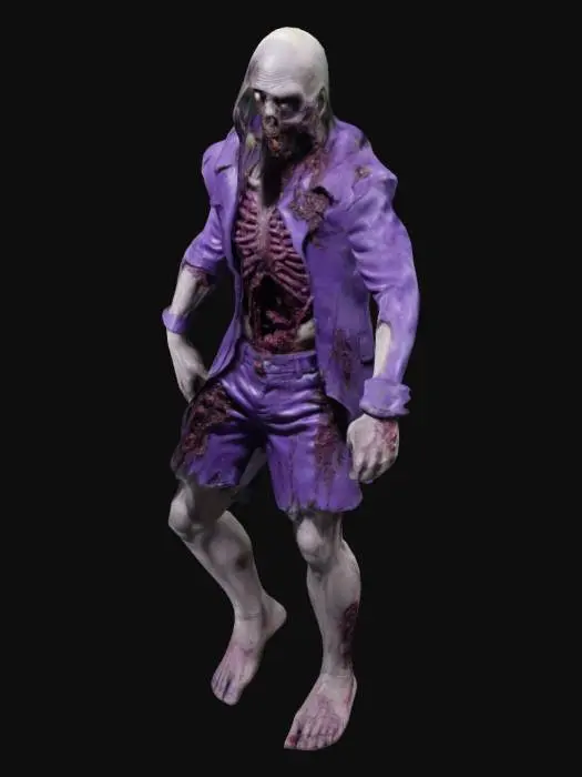 3D model for 3D Model of a zombie with explosives, a bit bloody and damaged, low-poly style, T-pose.
