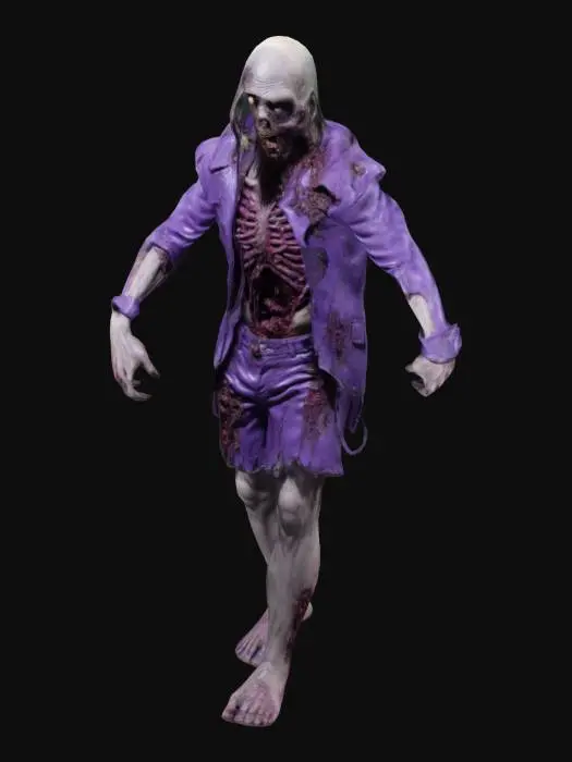 3D model for 3D Model of a zombie with explosives, a bit bloody and damaged, low-poly style, T-pose.