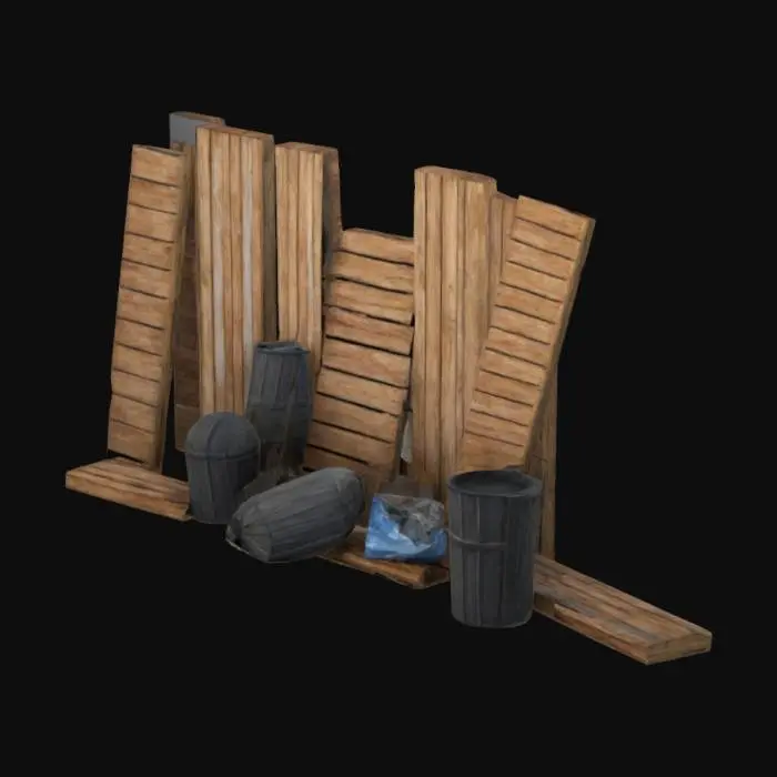 3D model for low-poly wooden planks and trash