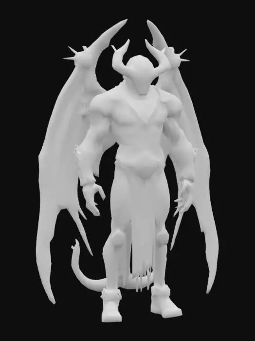 3D model for Ganzkörperaufnahme,  detailreicher, außerirdischer, futuristischer, megagroßer, massiver und massiger männlicher Alien  mit einer halbgottähnlichen Maske mit Ornamenten, mit funkelnden oder leuchtenden Augen, einem futuristischen Hightech-Kampfanzug mit Ornamenten, Stammesgravuren, enormen Flügeln und Düsentriebwerken, riesigen Stacheln, langen Kabeln, Drähten, brennenden Ketten und krummen Tentakeln, umgeben von einem dunklen, technologischen Hintergrund mit Feuer, Flammen, Rauch und leuchtenden Elementen.