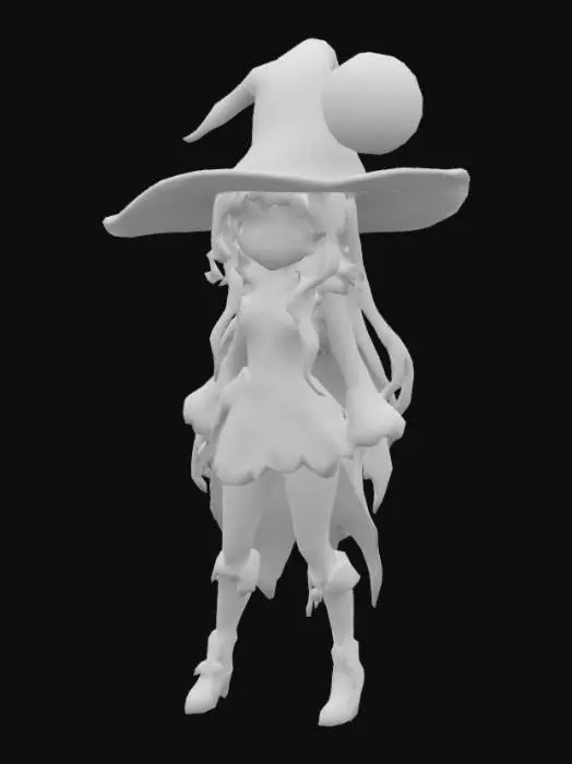 3D model for A magical Gothic witch is standing, casting a spell, wearing a huge and broken wizard hat with a spider web net, her long silver hair fluttering in the wind, and her ice blue eyes shining. The damaged Gothic leather outfit and damaged spider web tulle outfit, a slender waist and deep collarbone, she is lighted by hazy moonlight, mysterious. All is  Extremely Detailed and is of extreme high quality, seen from all sides such as the backside and the inside of the legs and arms, Full body, one face