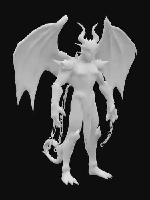 3D model for Ganzkörperaufnahme,  detailreicher, außerirdischer, futuristischer, megagroßer, massiver und massiger männlicher Alien  mit einer halbgottähnlichen Maske mit Ornamenten, mit funkelnden oder leuchtenden Augen, einem futuristischen Hightech-Kampfanzug mit Ornamenten, Stammesgravuren, enormen Flügeln und Düsentriebwerken, riesigen Stacheln, langen Kabeln, Drähten, brennenden Ketten und krummen Tentakeln.