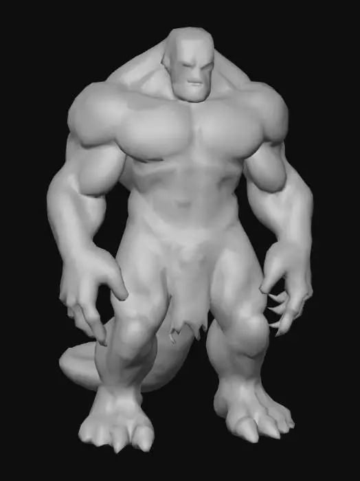 3D model for In the heart of the Darkness, a colossal figure emerges. Standing at 15 feet tall, this muscular monster has rough, stone-like skin with veins of molten lava. Each step shakes the ground, and its deep growl echoes through the trees. With ember-like eyes and claws sharp enough to cut steel, the Colossus is both a guardian and a terror of the forest.