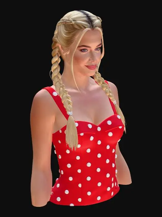 3D model for Braided Blonde in a Red Polka-Dot Dress