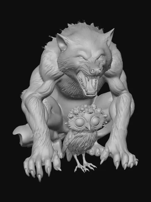 3D model for Blue Wolf and Red-Eyed Owl