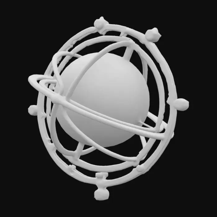 3D model for ultra detailed ornate armillary sphere with an intricate bronze framework, featuring a green spherical globe and elaborate decorative details