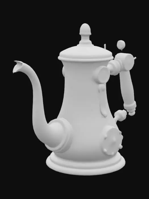 3D model for электрический чайник в стиле стимпанк высокая детализация, весь в трубках блестящий стальной