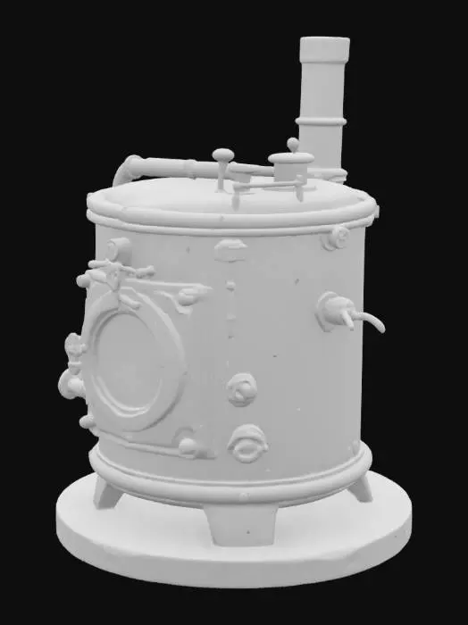 3D model for Vintage cylindrical metal stove with door, steampunk style