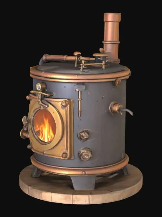 3D model for Vintage cylindrical metal stove with door, steampunk style