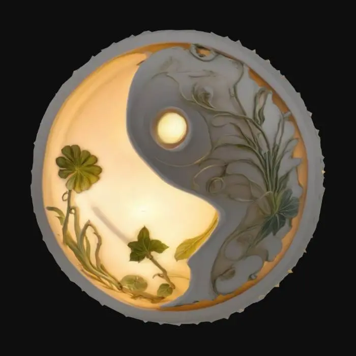 3D model for Загадочный фантастический необычный круглый светильник в виде монады инь-янь, растительные мотивы, высокая детализация