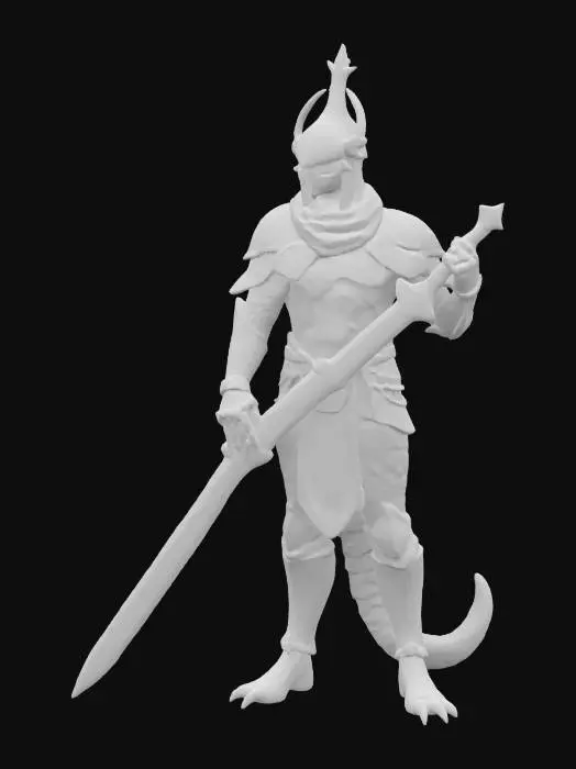3D model for humanoid with eel-like body, with medieval armour and sword, game ready, masterpiece