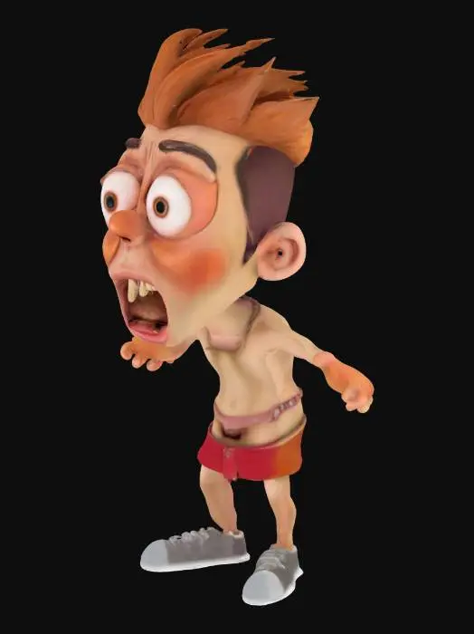 3D model for A person schoked with a face that has popped eyes and jaw opened wide