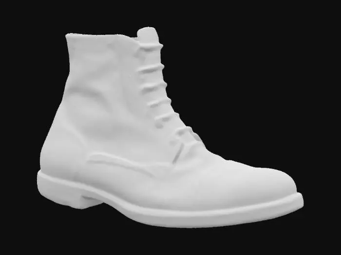 3D model for A vintage brown leather man's boot. Polished but slightly worn and aged looking. Stitched leather pieces. Thick leather sole. Old looking but cared for.