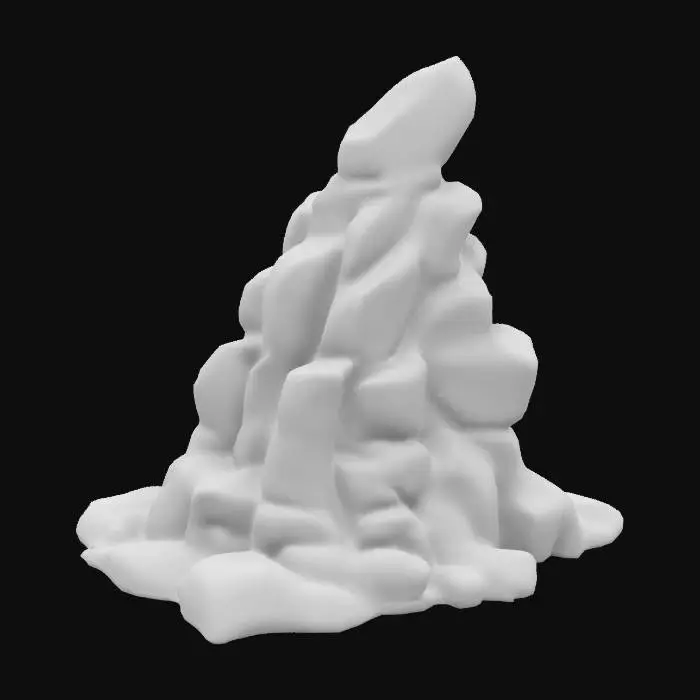 3D model for A simple, Stylized, 3D model of a chibi-style rocky cliff. Details: Jagged, uneven surfaces with layered rock textures. Subtle cracks and variations in color for depth. Irregular edges to emphasize a natural appearance. The overall style is reminiscent of a fantasy or action-adventure game, similar to The Legend of Zelda. Stylized, Fantasy, Game Assets, Legend of Zelda, World of Warcraft, League of Legends, Clash of Clans, Pixar Style