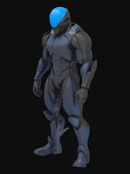 3D model for Black Nanotech heavy armor MALE, Black Nanotech helmet, medium size blue visor, A Pose, proper posture