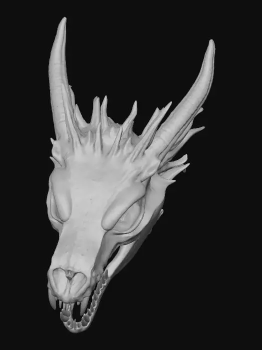 3D model for dragon skull with big teeth and horns
