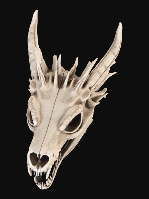 3D model for dragon skull with big teeth and horns