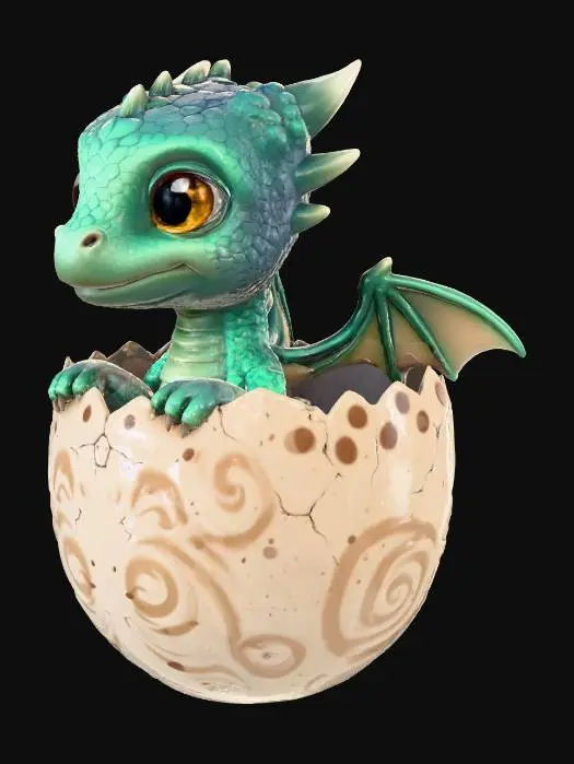 3D model for cute baby dragon sitting in egg