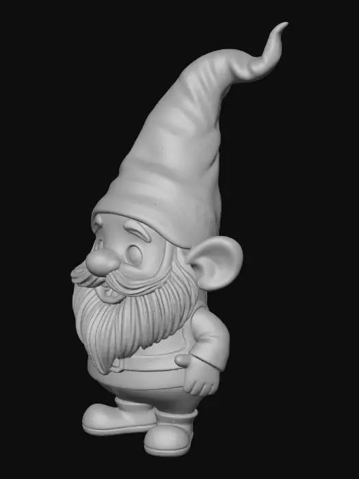 3D model for magical garden gnome with nose and beard sticking out from hat 
make it super cute