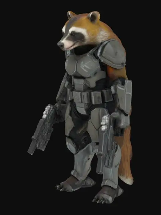 3D model for sci-fi, human like badger wearing battle outfit with guns in both hands, highly detailed,