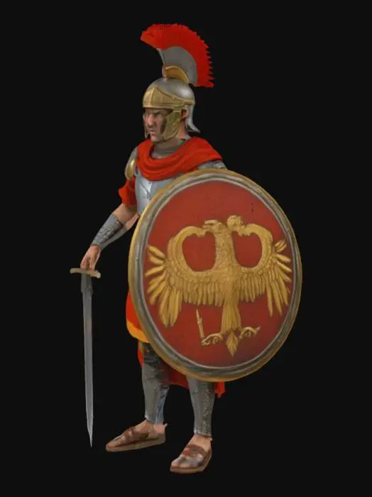 3D model for medieval, roman infantry in full battle gear , highly detailed proper colors