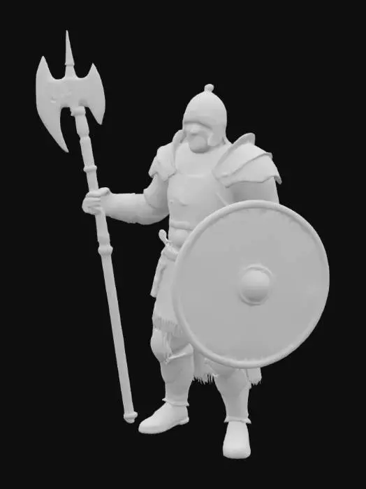 3D model for medieval, germanic warrior in battle gear, highly detailed