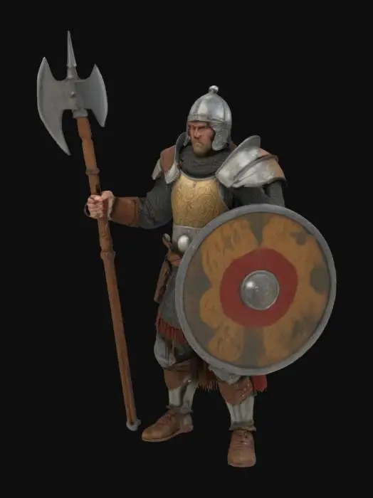 3D model for medieval, germanic warrior in battle gear, highly detailed