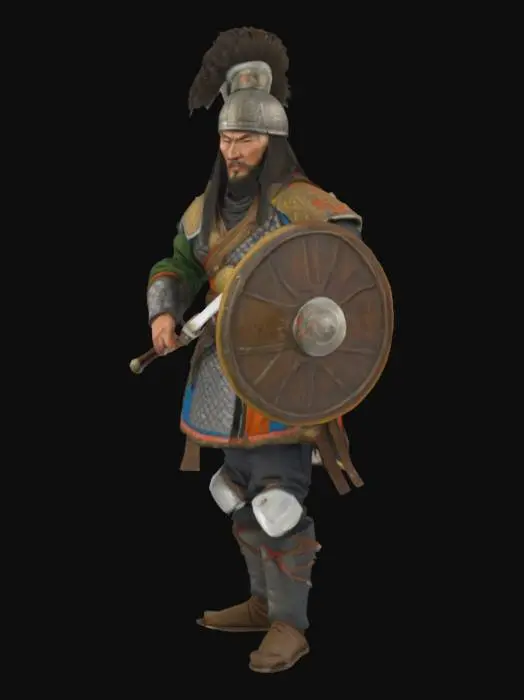 3D model for medieval, mongolian   warrior in battle gear, highly detailed