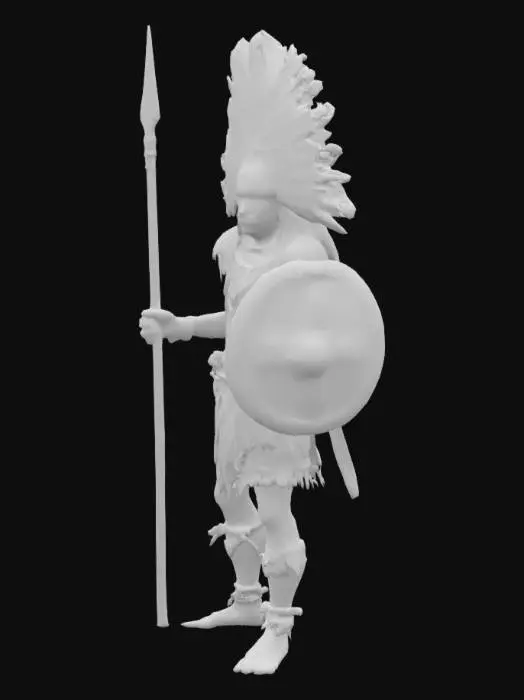 3D model for medieval, incan   warrior in battle gear, highly detailed
