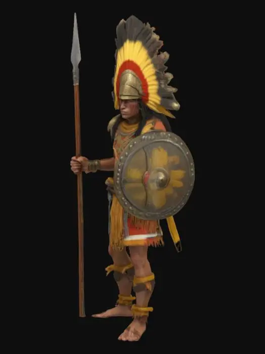3D model for medieval, incan   warrior in battle gear, highly detailed