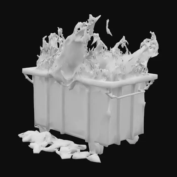 3D model for #arch# dumpster on fire, highly detailed,