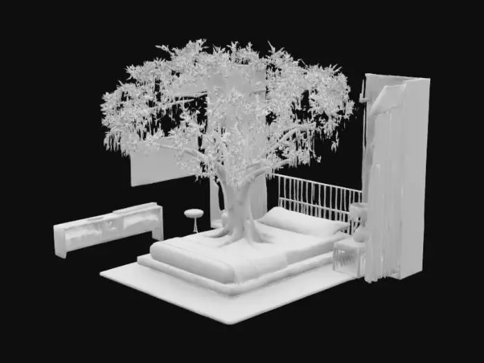 3D model for Can you create a hotel room that has a tree growing in it? Sort of like a treehouse/ nature hotel room.
Keep it realistic, and physically accurate