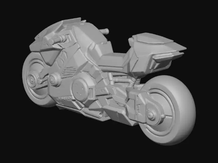 3D model for This motorcycle with no background or base in full color, make sure the art makes it look like it should be printed as a D&D mini figurine. The proportions should be so there are not parts that are too small or thin to print at mini scale, The image will be turned into a 3d model that will be printed at miniature scale. No base, full color, no background