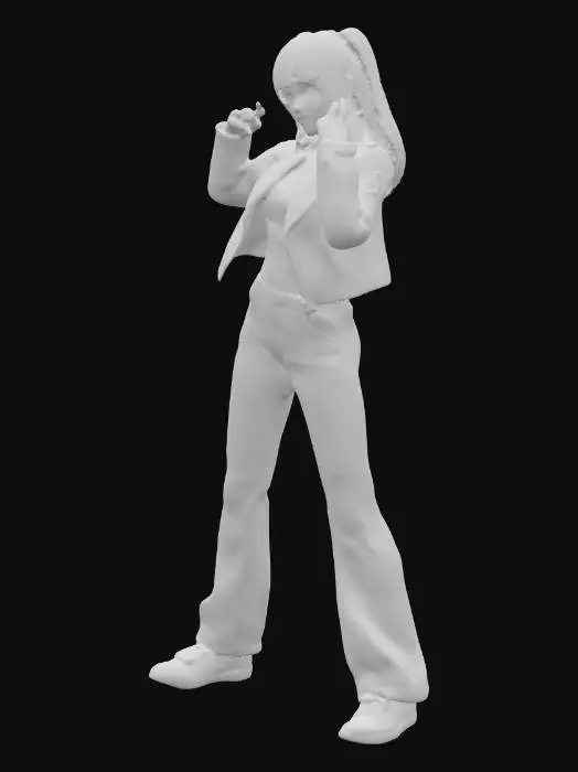 3D model for street fighter style urban teenage cute hacker Egirl gamer girl streamer. wearing oversized glasses, headphones, with a controller and keyboard on her person (not in hands). pigtails. badass vibe with clenched fists. stylized proportions with slightly exaggerated head and hands in a fist. looks like a fighting videogame character. simple A-pose or T-pose standing straight up.