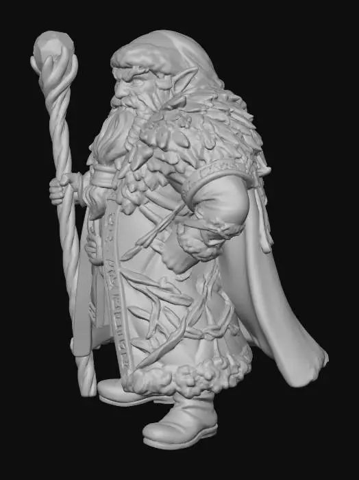 3D model for Fey Santa Archfey, tall and broad-shouldered with solid muscle beneath sturdy frame, traditional red Santa hat with white trim, long flowing white beard, twinkling protective eyes, magical fur-trimmed cloak with frosted leaves and twisting winter vines, slightly elongated and pointed ears for otherworldly look, holding massive enchanted candy cane staff, imposing yet jolly stance, full festive outfit covering torso, stylized mini with realistic proportions, clear silhouette, slightly exaggerated features for readability, smooth surfaces, bright even lighting, ready for 3D printing.
, #Christmas2025#