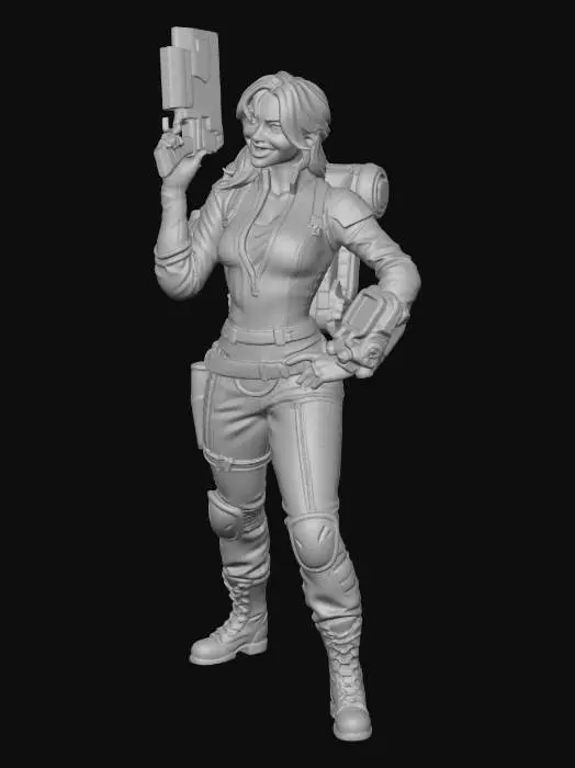3D model for Create a full-body miniature based on the provided reference image. Preserve the exact theme, style, and aesthetic of the reference (sci-fi, cyberpunk, steampunk, modern, fantasy, etc.), and exaggerate the pose, expression, and physique to maximize the character’s vibe and personality for tabletop readability. Maintain proportional balance so all minis generated with this prompt will form a cohesive set. Do not add any elements not in the reference. The miniature should be baseless, full-color, highly detailed with textures informed by the reference image (clothing, skin, accessories, tech, or armor), and designed for resin printing: solid geometry, thick enough limbs, no floating parts, readable from multiple angles, and visually striking.
