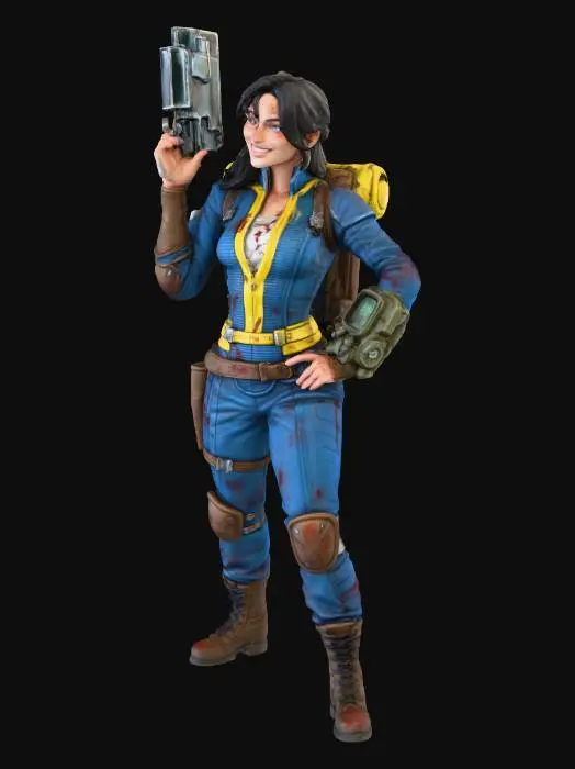 3D model for Create a full-body miniature based on the provided reference image. Preserve the exact theme, style, and aesthetic of the reference (sci-fi, cyberpunk, steampunk, modern, fantasy, etc.), and exaggerate the pose, expression, and physique to maximize the character’s vibe and personality for tabletop readability. Maintain proportional balance so all minis generated with this prompt will form a cohesive set. Do not add any elements not in the reference. The miniature should be baseless, full-color, highly detailed with textures informed by the reference image (clothing, skin, accessories, tech, or armor), and designed for resin printing: solid geometry, thick enough limbs, no floating parts, readable from multiple angles, and visually striking.